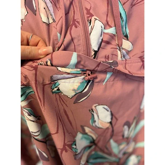 CALIA Anywhere Printed Woven Pullover Hoodie Floral Windbreaker Cinched Waist M - Picture 7 of 8